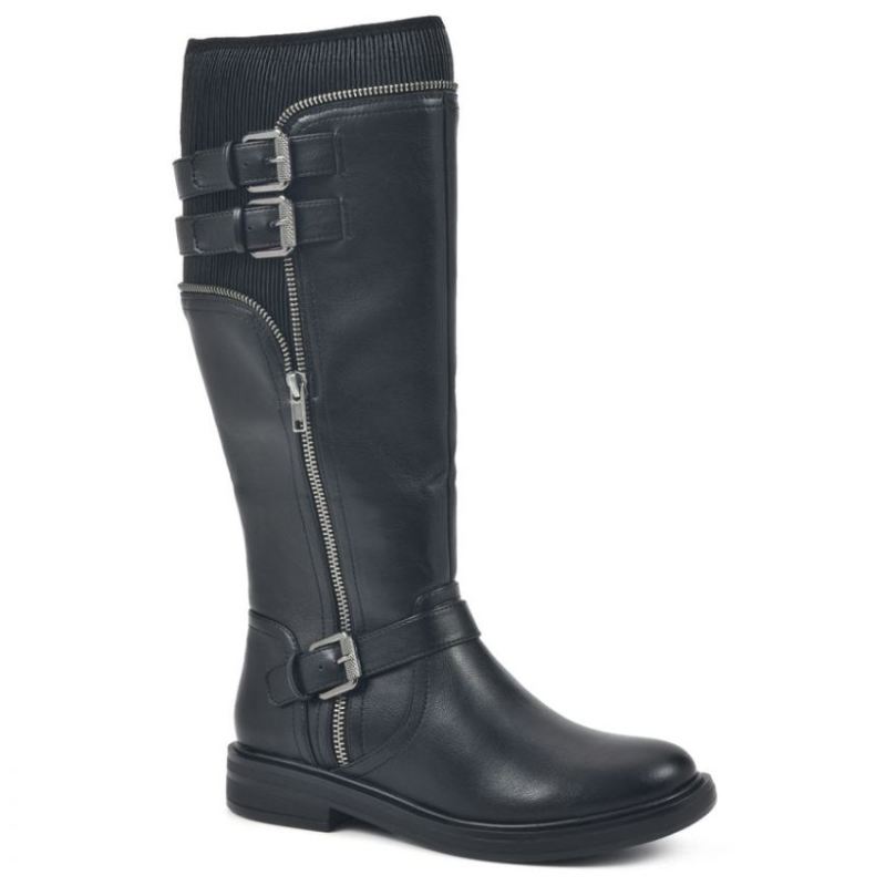 White Mountain Women's Mazed Tall Wide Calf Boot-Black | Canada Outlet