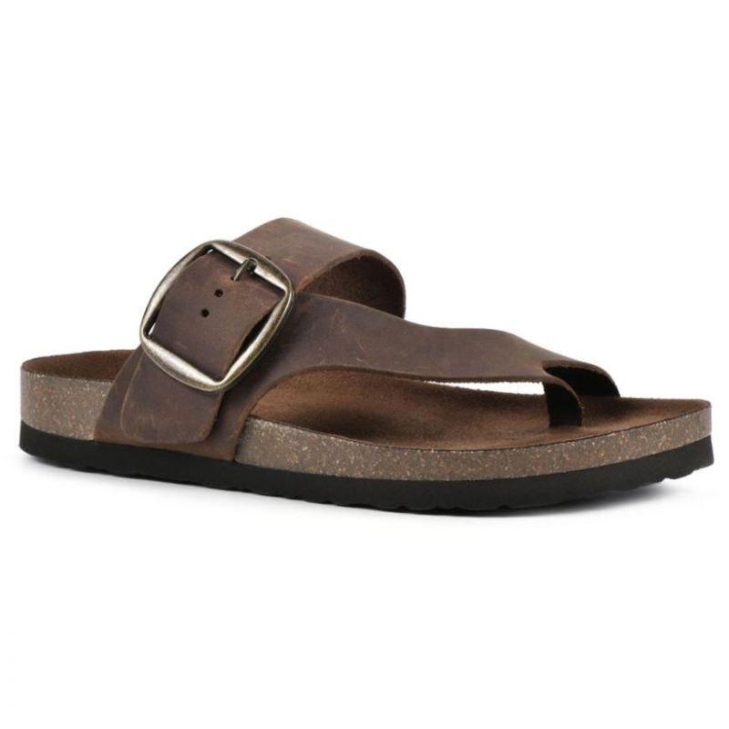 White Mountain Women's Harley Leather Footbeds Sandal-Brown | Canada Outlet