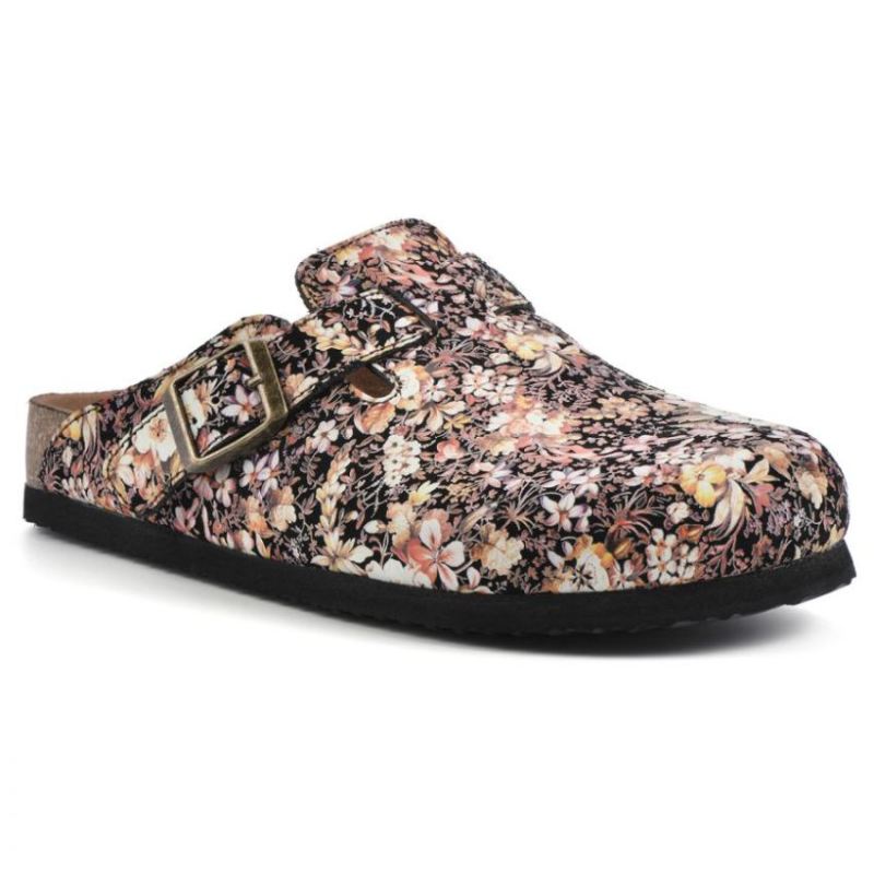 White Mountain Women's Bari Leather Footbeds Clog-Black Floral Suede | Canada Outlet