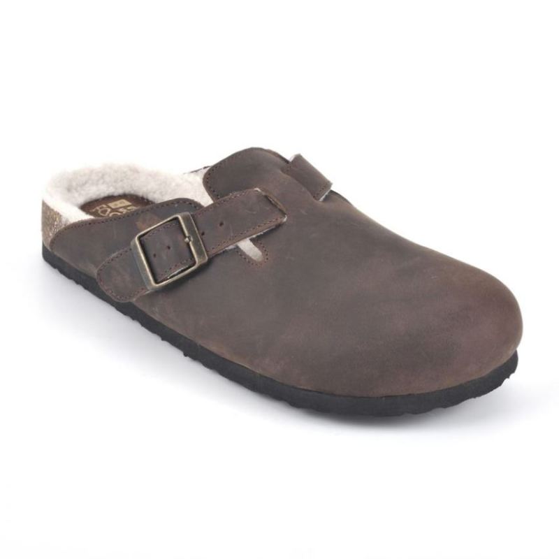 White Mountain Women's Bari Leather Footbeds Clog-Brown Leather With Faux Shearling Lining | Canada Outlet