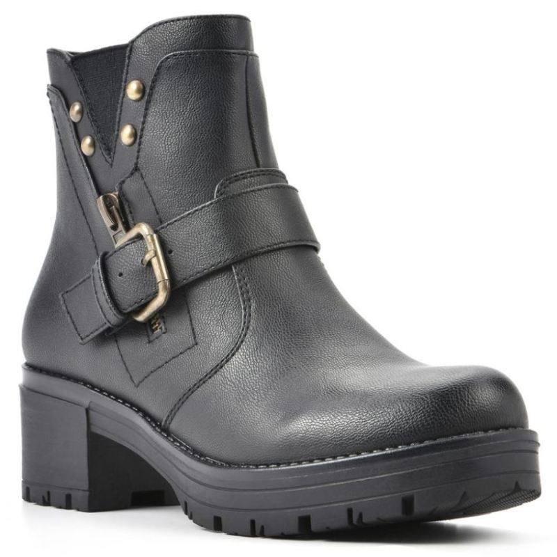 White Mountain Women's Rufus Bootie-Black Faux Leather | Canada Outlet