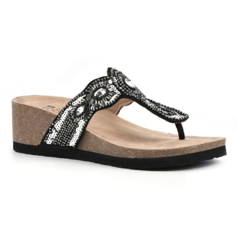 White Mountain Women's Blast Leather Footbeds Sandal-Black | Canada Outlet