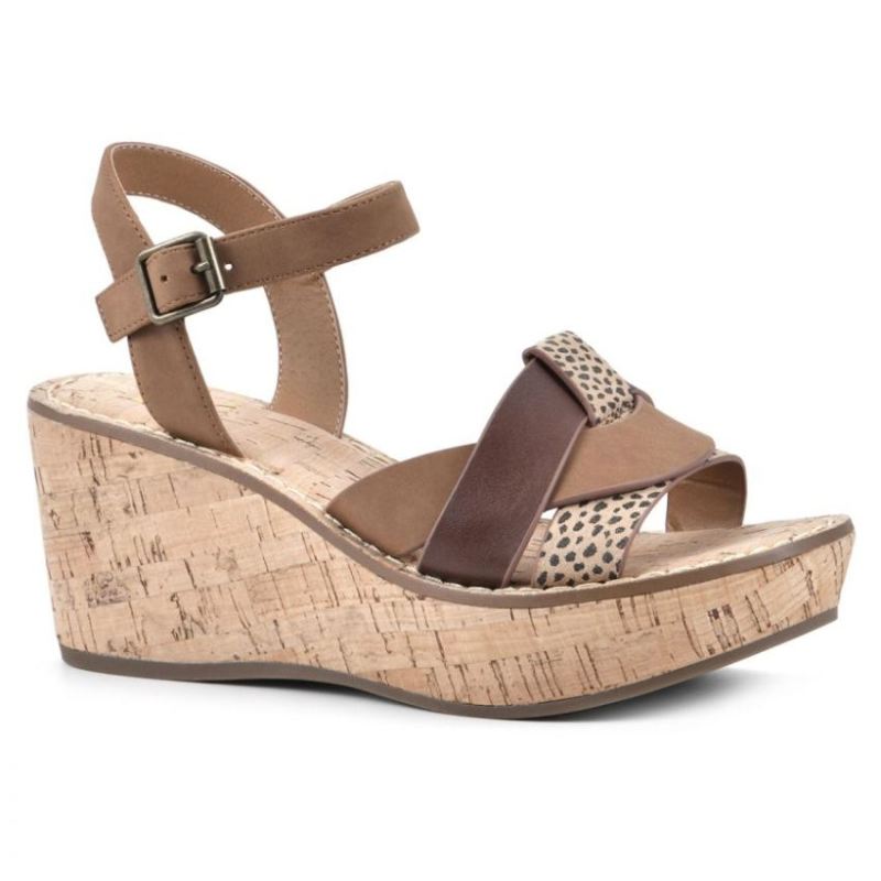 White Mountain Women's Simple Wedge Sandal-Cheetah Print Multi Faux Leather | Canada Outlet