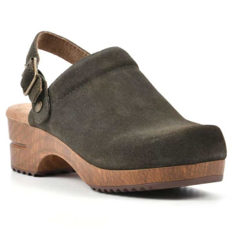 White Mountain Women's Being Leather Clog-Olive Suede | Canada Outlet