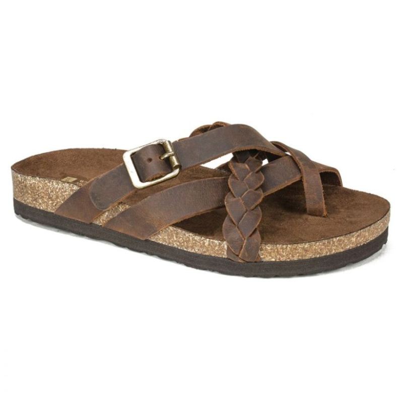 White Mountain Women's Harrington Leather Footbeds Sandal-Brown | Canada Outlet