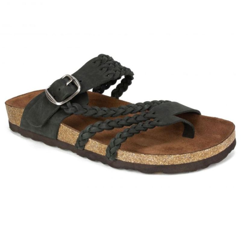 White Mountain Women's Hayleigh Leather Footbeds Sandal-Black Suede | Canada Outlet