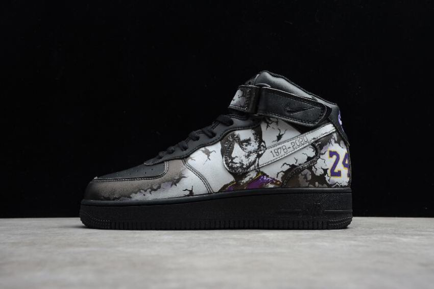 Men's Nike Air Force 1 High 07 Kobe Black White Purple AQ8021-002 Running Shoes