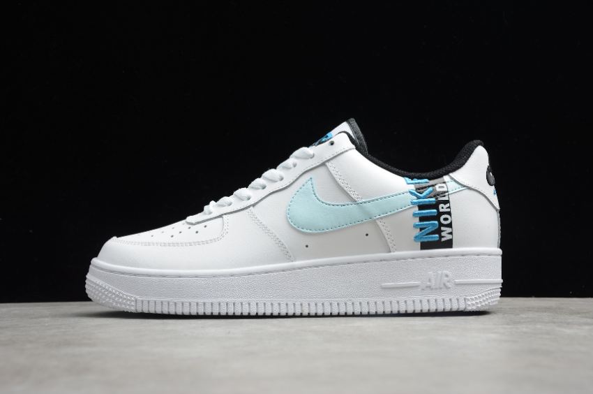 Men's Nike Air Force 1 07 Worldwide White Glacier Blue Black CJ6924-100 Running Shoes