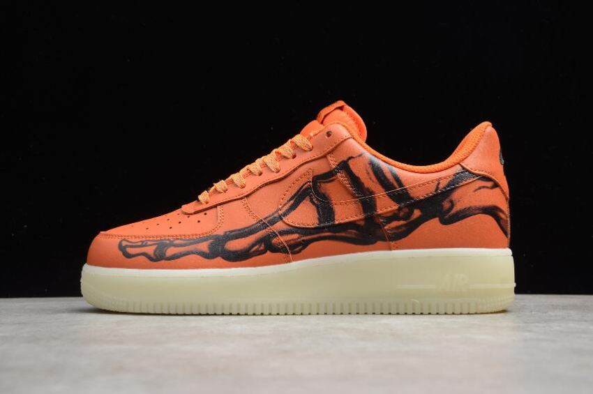 Women's Nike Air Force 1 07 Skeleton QS Orange Black CU8067-800 Running Shoes