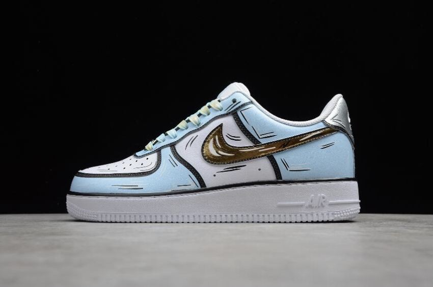 Men's Nike Air Force 1 07 Blue White Gold CW2288-212 Running Shoes