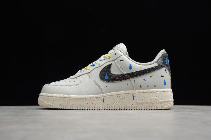 Men's Nike Air Force 1 07 Paint Splatter Light Bone Black Sail CZ0339-001 Running Shoes