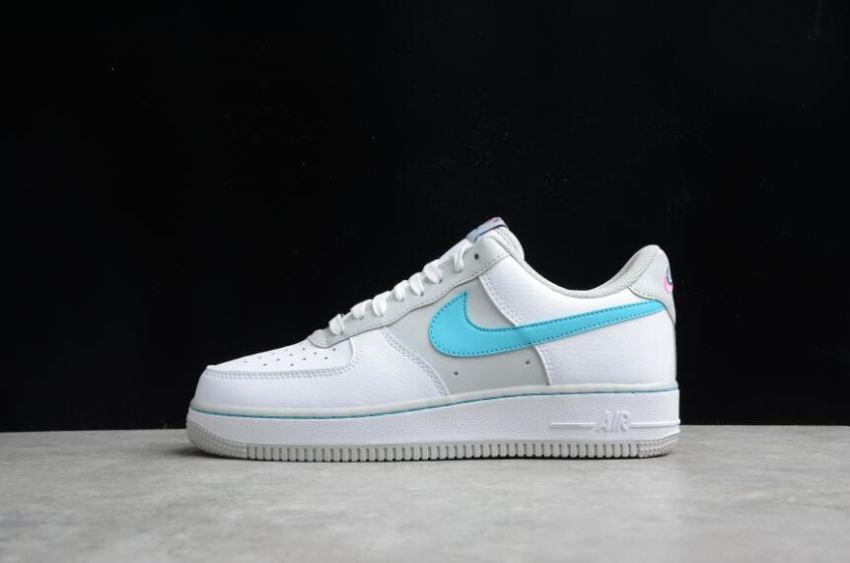 Men\'s Nike Air Force 1 07 EMB DC8874-100 White Turquoise Blue Grey Running Shoes
