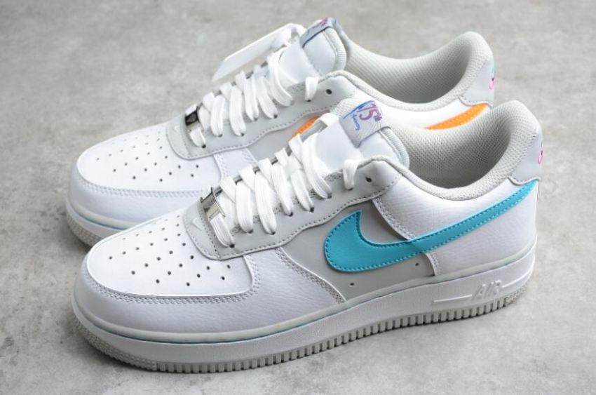Men's Nike Air Force 1 07 EMB DC8874-100 White Turquoise Blue Grey Running Shoes