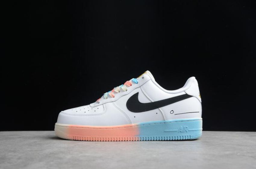 Women's Nike Air Force 1 07 White Black Pink Blue DJ4679-101 Running Shoes