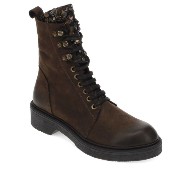 BUENO CANADA OUTLET WOMEN'S GRAVITY COMBAT BOOT-BROWN NUBUCK