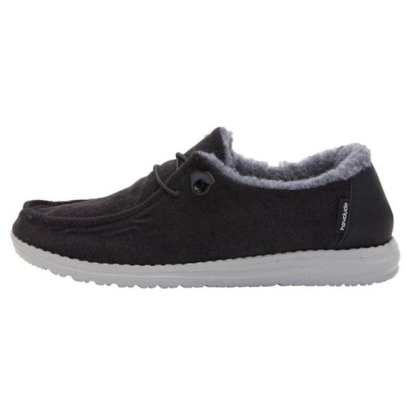 Women's Hey Dude Shoes Wendy Corduroy Faux Fur Black
