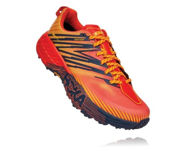 HOKA ONE ONE Speedgoat 4 GORE-TEX for Men Mandarin Red / Gold Fusion - Click Image to Close