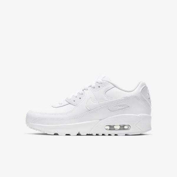 Kids Nike Air Max 90 LTR | White / Metallic Silver / White / White