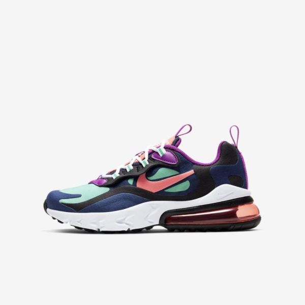 Kids Nike Air Max 270 React | Blue Void / Black / Kinetic Green / Magic Ember