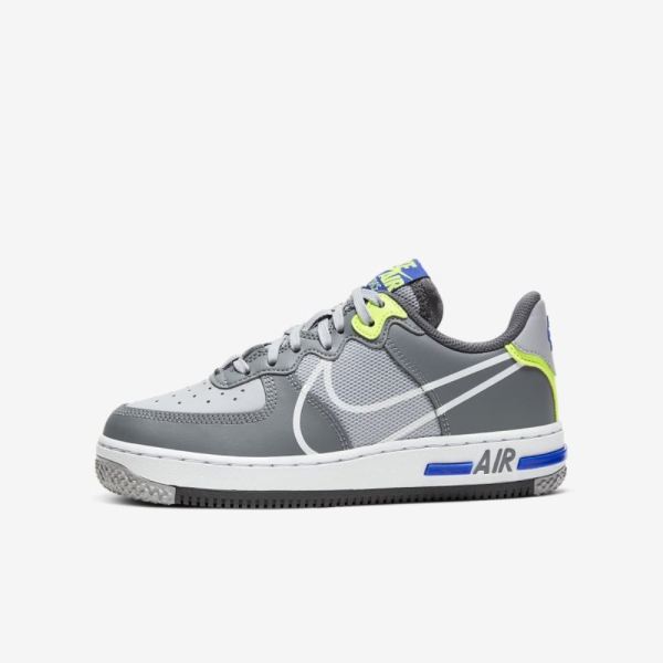 Kids Nike Air Force 1 React | Wolf Grey / Smoke Grey / Dark Grey / White