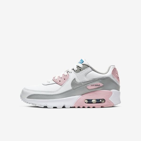Kids Nike Air Max 90 LTR | Light Smoke Grey / White / Pink / Metallic Silver