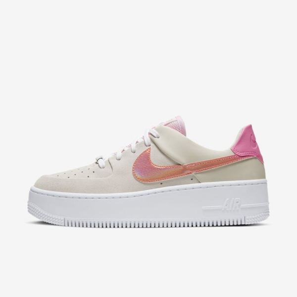 Kids Nike Air Force 1 Sage Low | Light Bone / Pink Foam / Digital Pink / Hyper Crimson