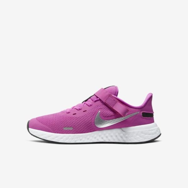 Kids Nike Revolution 5 FlyEase | Active Fuchsia / Black / Metallic Silver