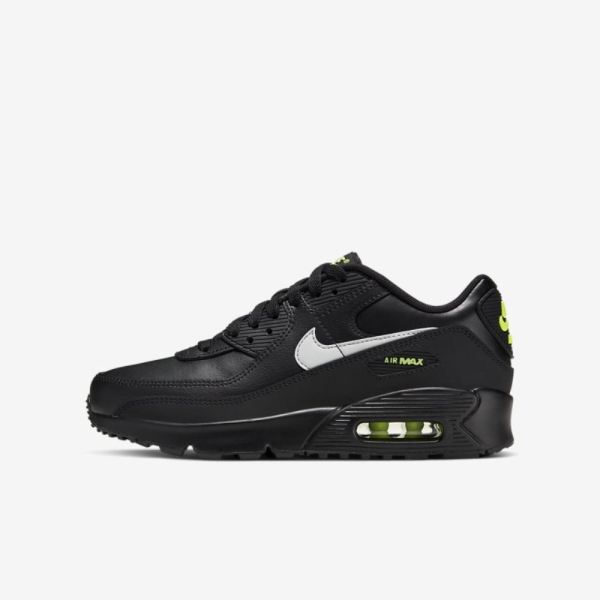 Kids Nike Air Max 90 | Black / Volt / Light Smoke Grey