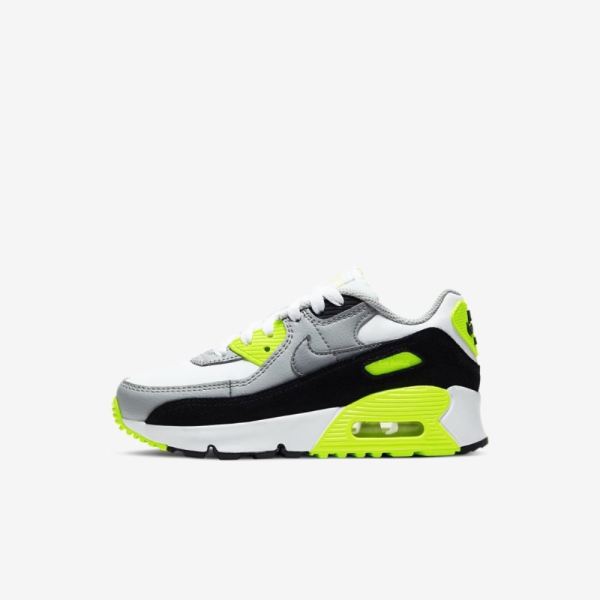 Kids Nike Air Max 90 | White / Light Smoke Grey / Volt / Particle Grey