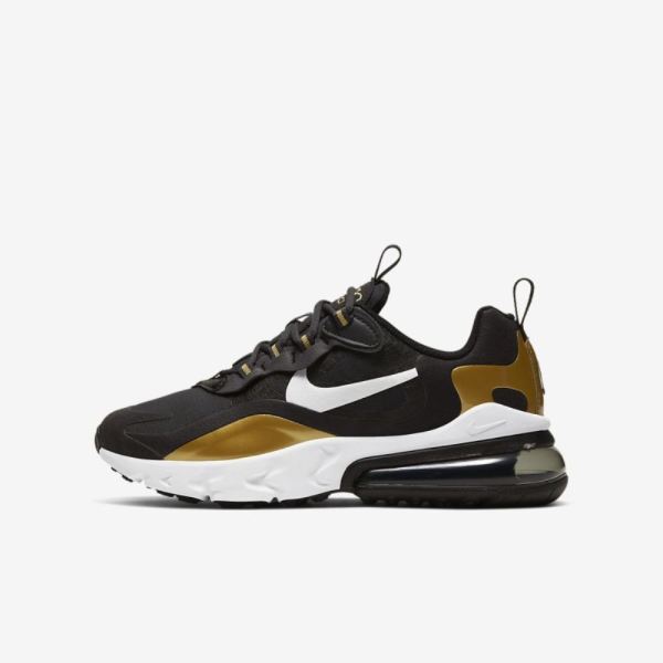 Kids Nike Air Max 270 React | Anthracite / Black / Metallic Gold / White