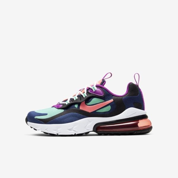 Kids Nike Air Max 270 React | Blue Void / Black / Kinetic Green / Magic Ember