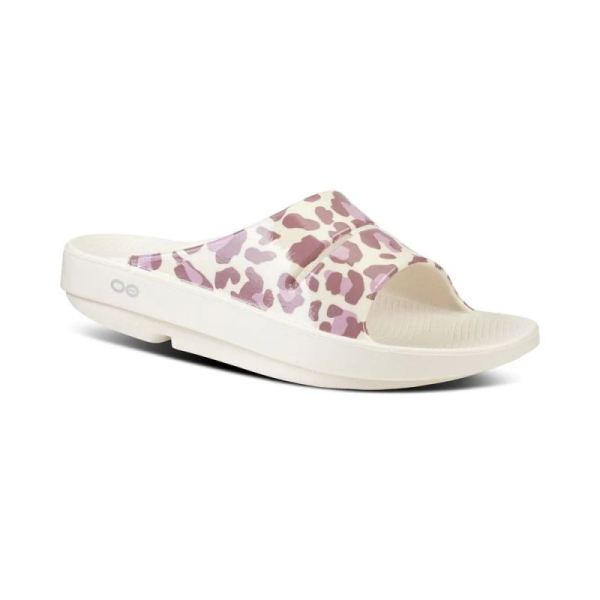 OOFOS SHOES WOMEN'S OOAHH LIMITED SLIDE SANDAL - ROSE LEOPARD