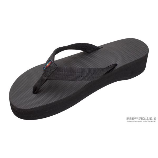 Rainbow | Women's Four Layer Wedge Soft Rubber Top with EVA Filled 3/4" Nylon Strap-Black