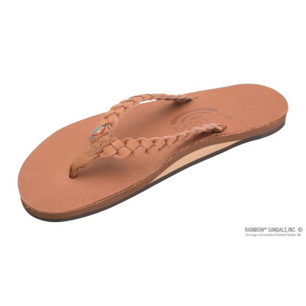 Rainbow | Women's Twisted Sister - Single Layer Arch Support Leather with a 3/4" Medium Double Braided Strap-Classic Tan Brown