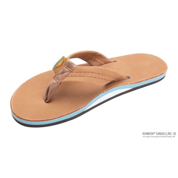 Rainbow | Women's Single Layer Arch Support Classic Leather with 1" Strap-Tan / Blue