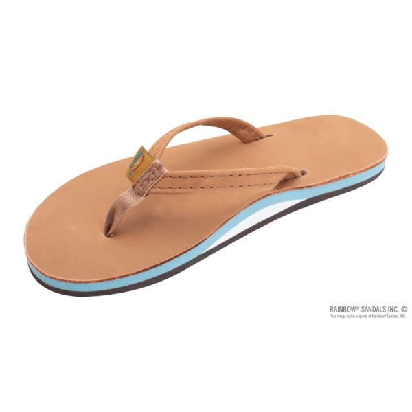 Rainbow | Women's Single Layer Classic Leather with Arch Support and a 1/2" Narrow Strap-Tan / Blue