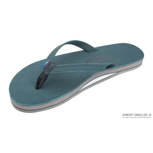 Rainbow | Women's Single Layer Premier Leather with Arch Support and a 1/2" Narrow Strap-Turquoise / Grey