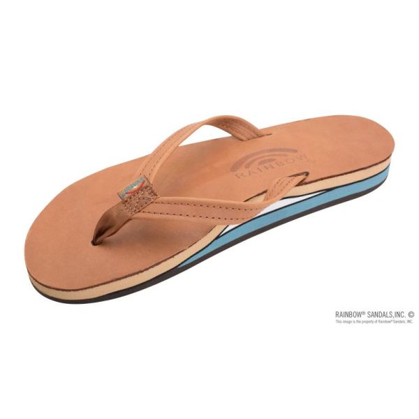 Rainbow | Women's Double Layer Arch Support Classic Leather and 1/2" Narrow Strap-Classic Tan / Blue