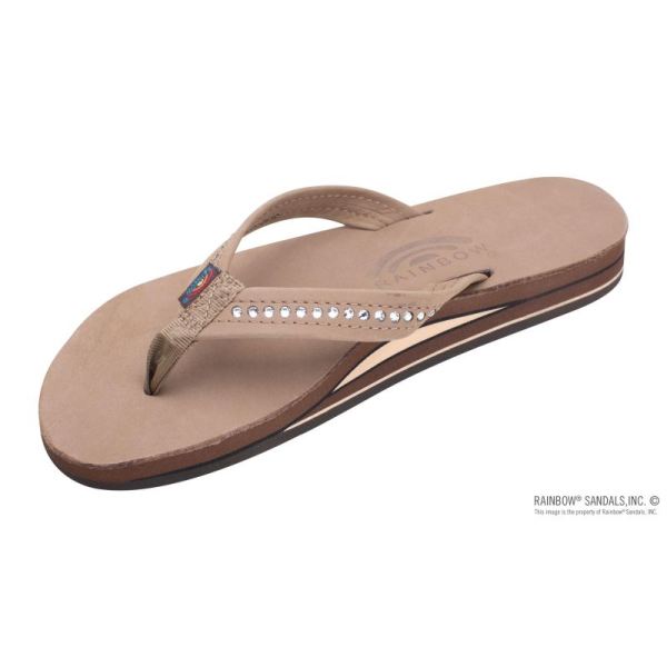 Rainbow | Women's Crystal Collection - Double Layer Arch Support Leather 3/4" Medium Strap w/Swarovski Crystals-Dark Brown
