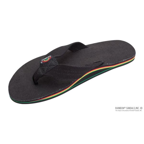 Rainbow | Men's The Rastafarian - Single Layer Black Hemp with Rasta Mid Sole-Black