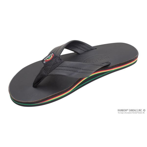 Rainbow | Women's The Rastafarian - Single Layer Classic Black Leather with Rasta Mid Sole and 1" Strap-Classic Black